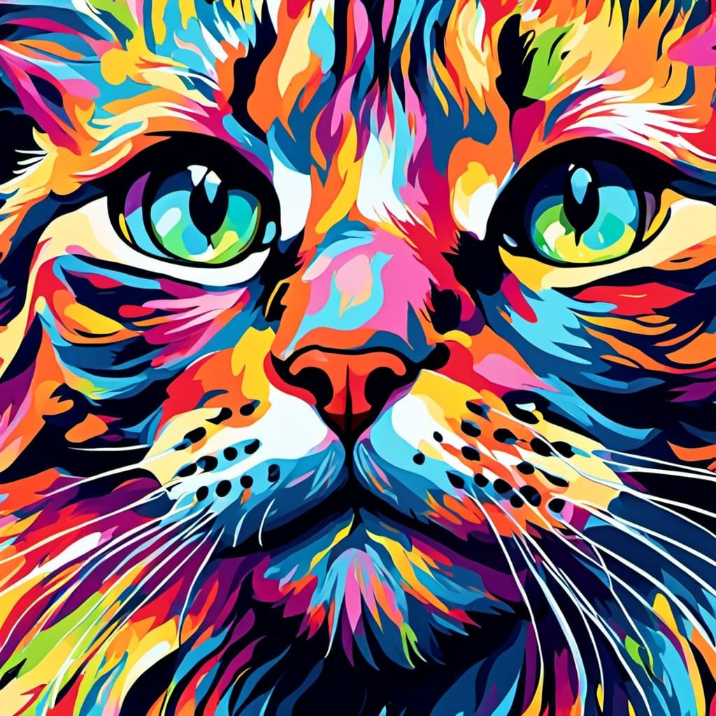 Neon Cat Portrait in Pop Surrealism Style