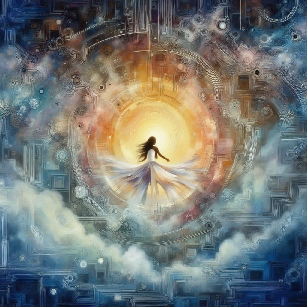 Woman in White Dress Surrounded by Green Mist