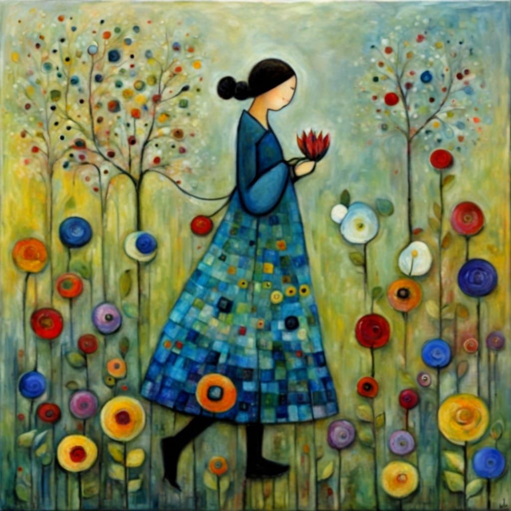 Seasons Dance: Textured Encaustic Painting of Floral Element...