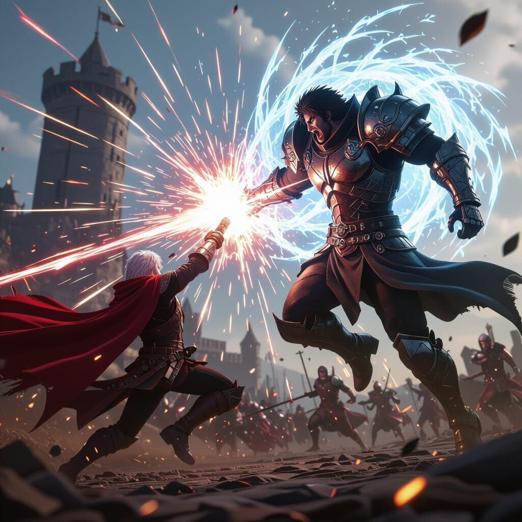 Epic Mid-Air Battle: Guts vs Griffith in Anime Style