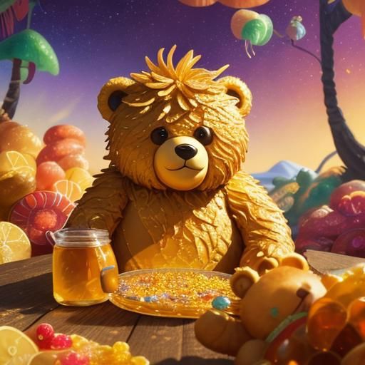 Honey Bear in Candyland: Hyper-Realistic Digital Art