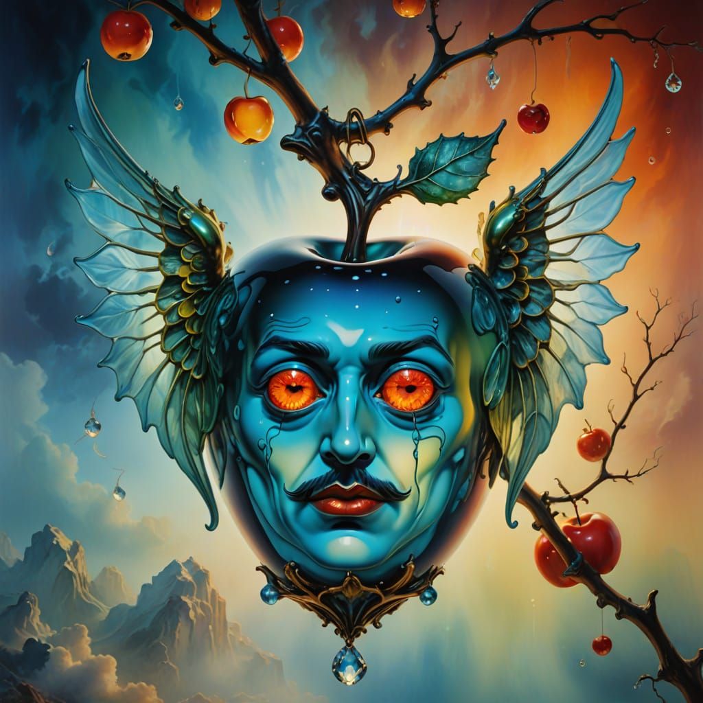 A Crystal apple  containing the duality of good angel and ev...