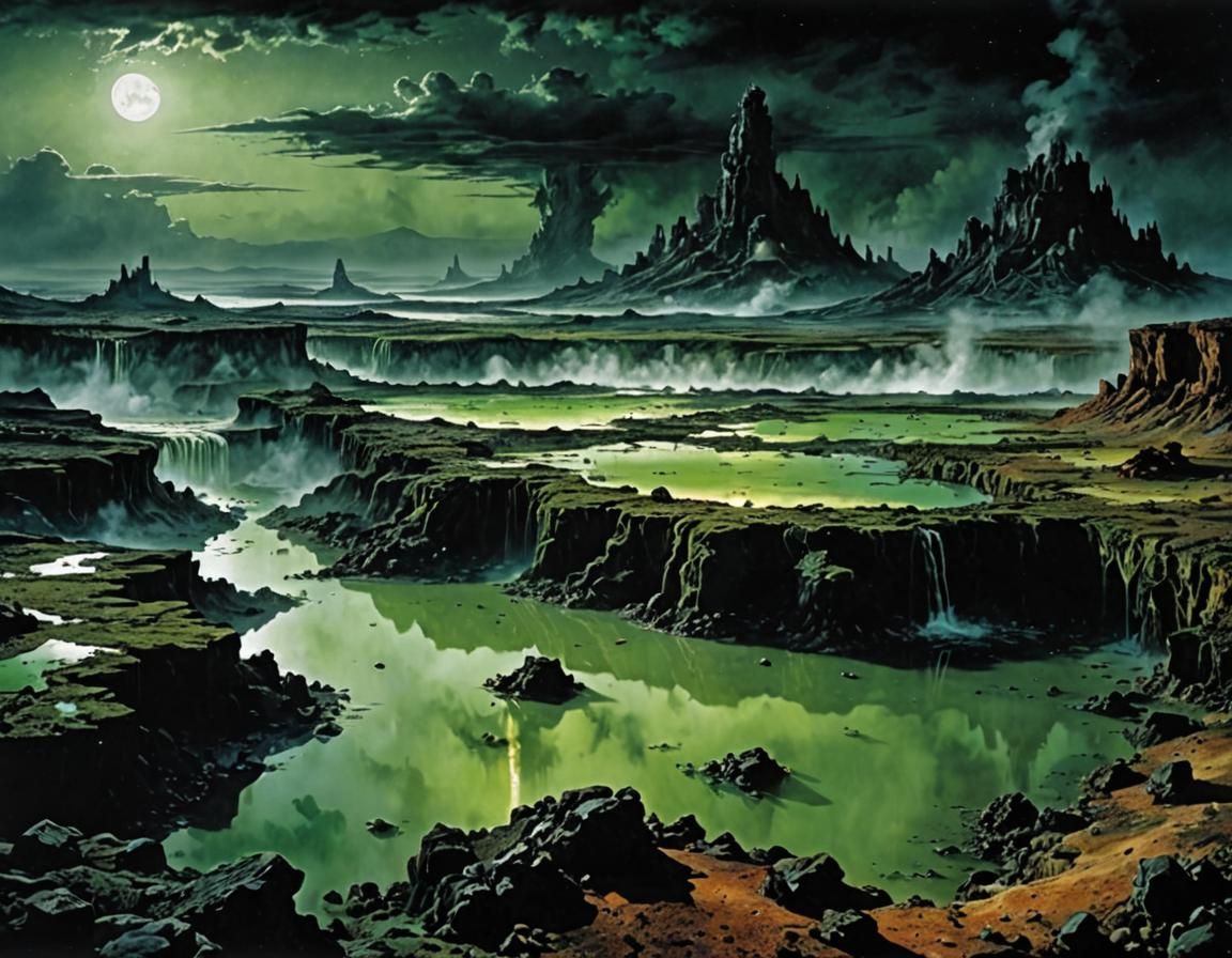 Barren Wasteland with Acid Pools by Luis Royo