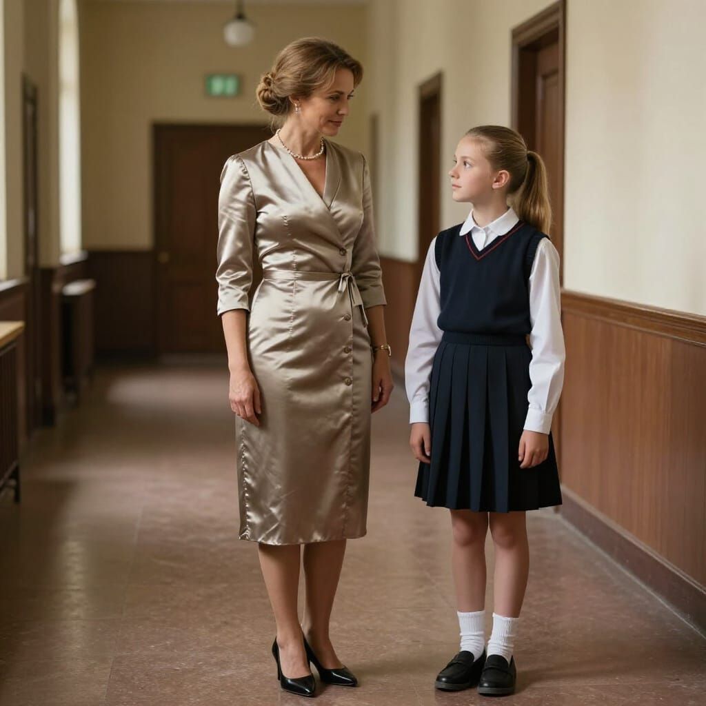 Vermeer-Inspired Scene of Teacher and Student in Hallway