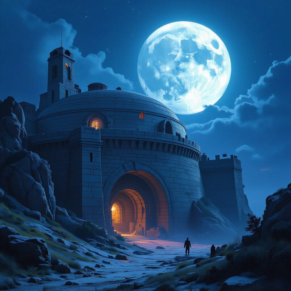 Mysterious Moonlit Atlantik Bunker in Matte Painting Style
