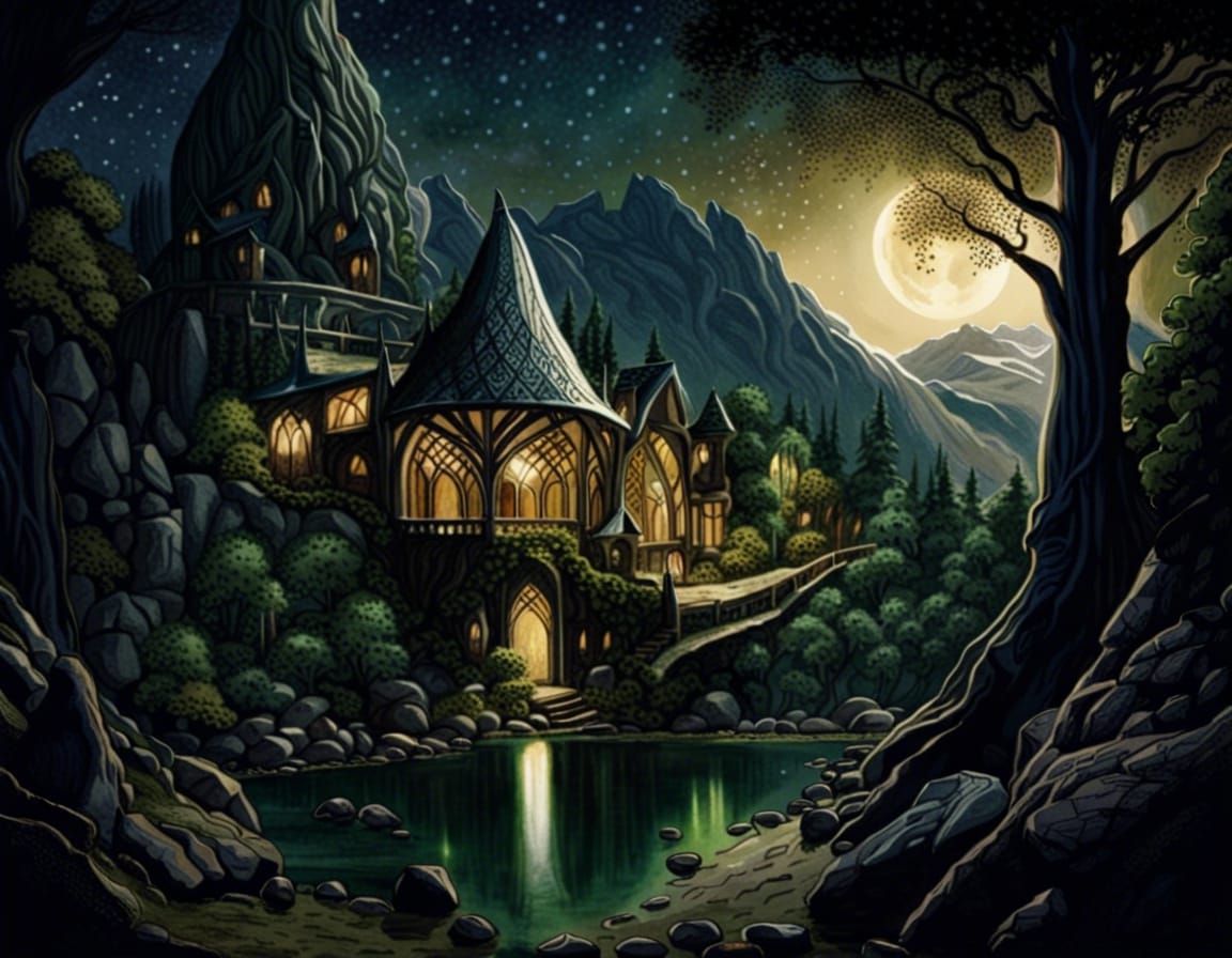 Magical Elvish Valley Under the Stars