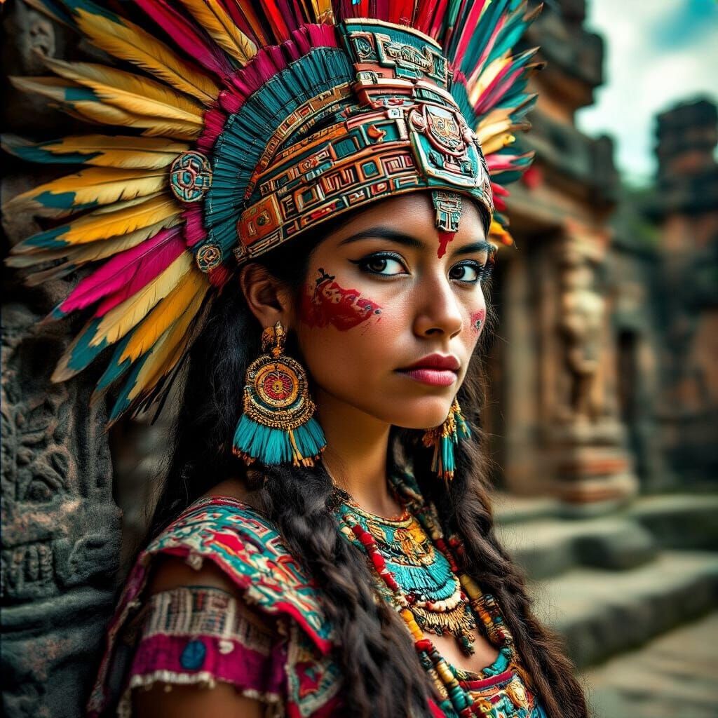 Aztec Princess Before Temple, Magazine Photography Style