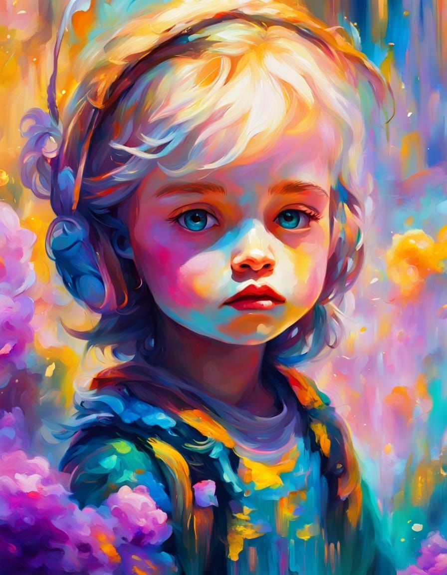 Kidcore Child in Fantasy World, Neo-Impressionist Style