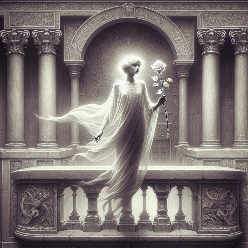 Ethereal Ghost in Love with Rose, Cinematic Painting