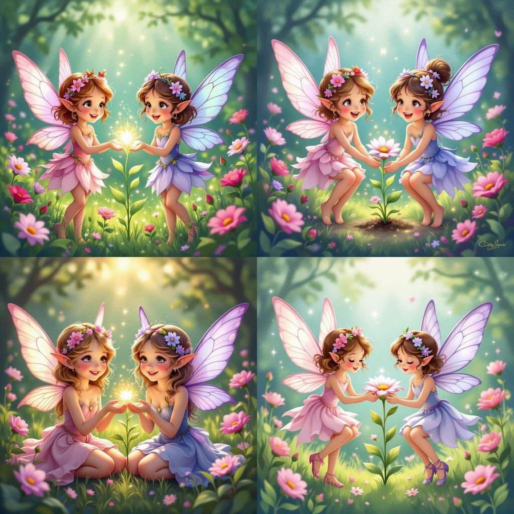 Cute Flower Fairies Helping Plants Grow