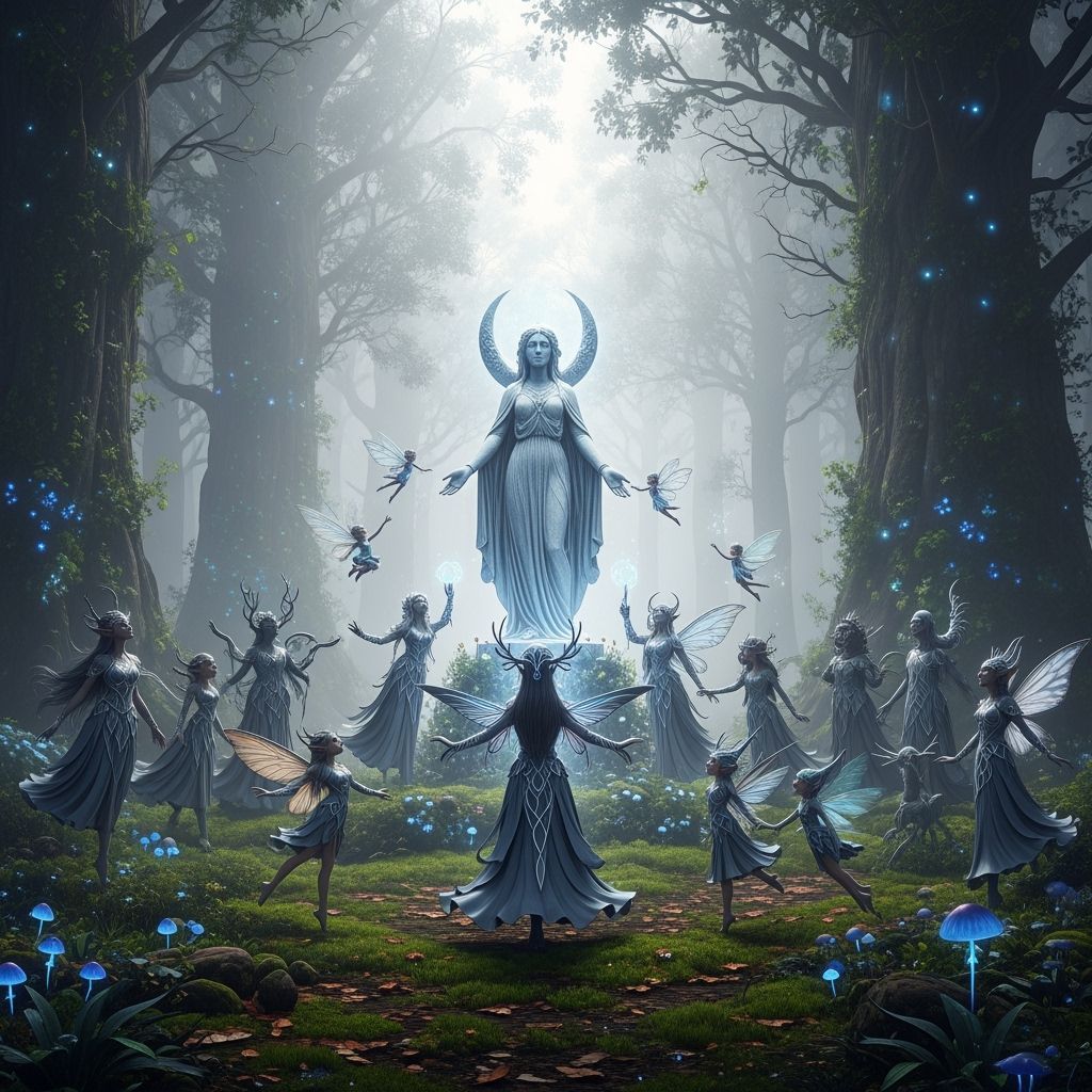 Moon Goddess Gathering in Enchanted Forest