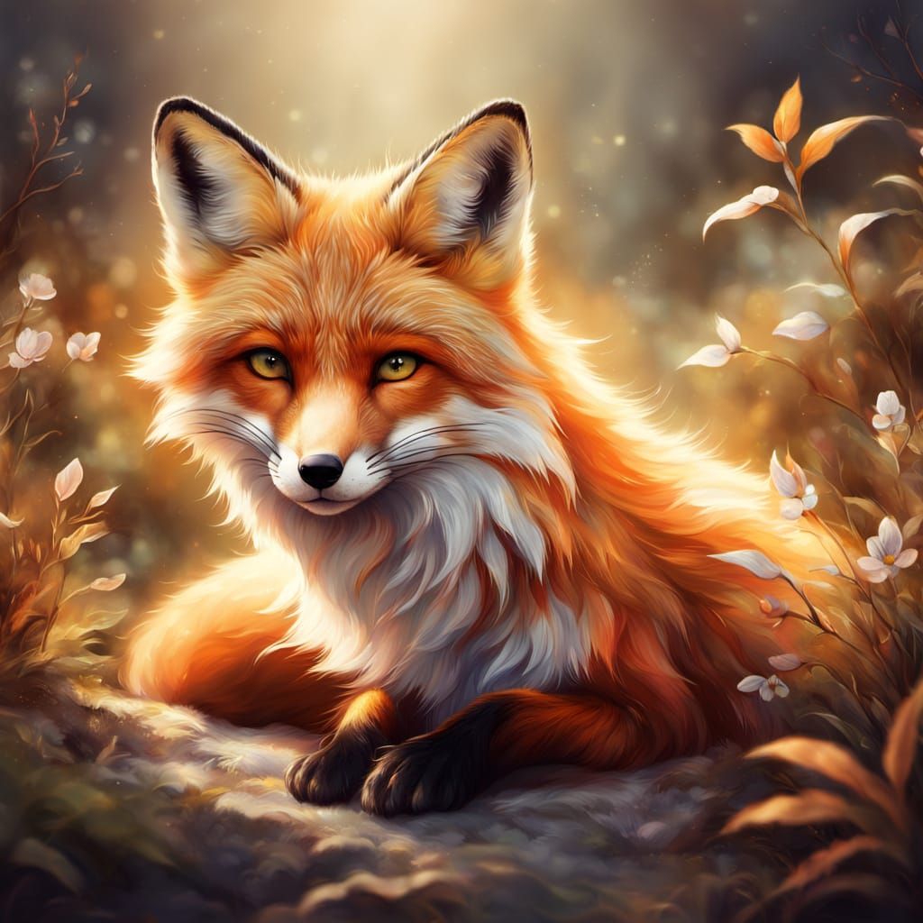 Serene Fox Portrait in Whimsical Digital Art