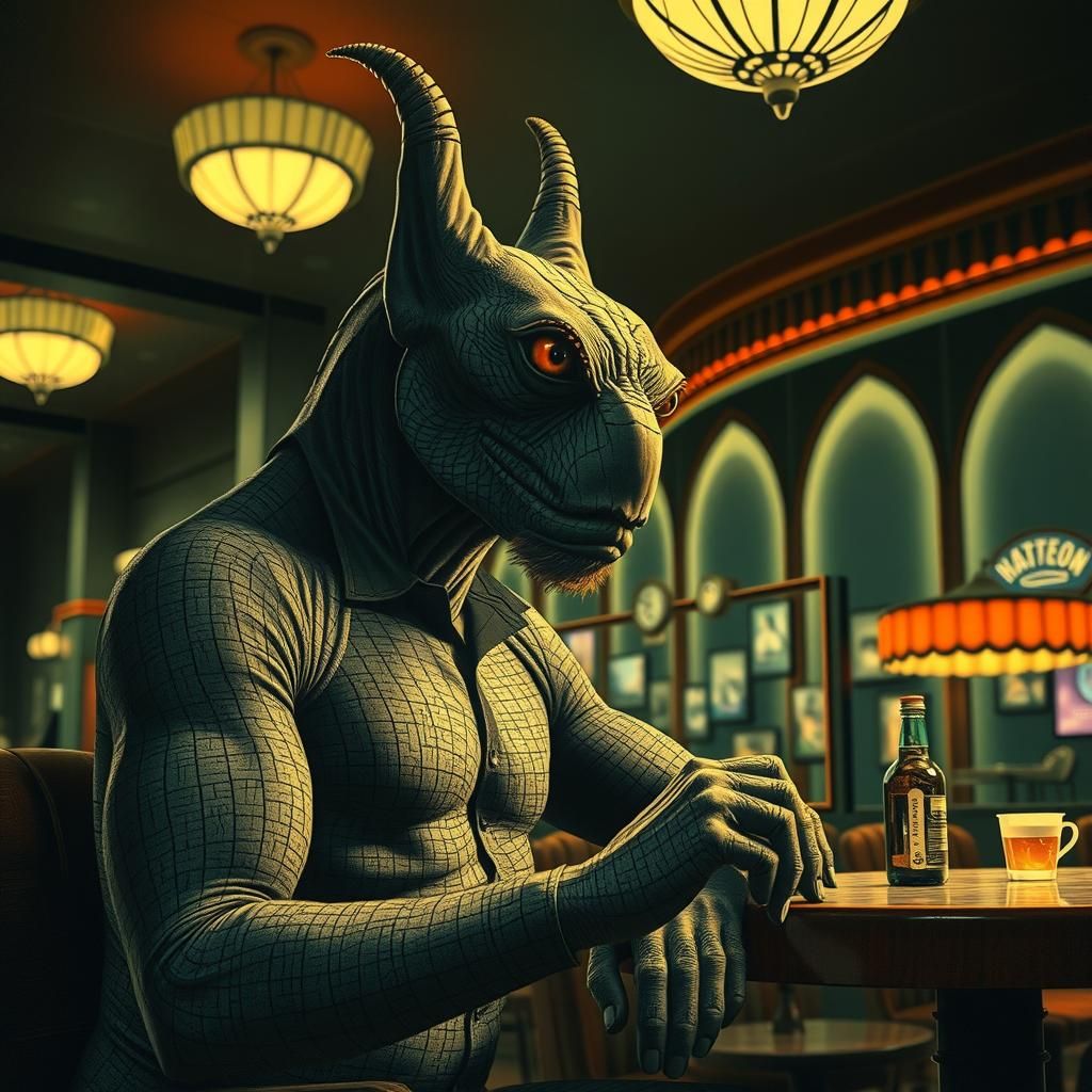 Misanthrope at Art Deco Cafe, 1920s Illustration