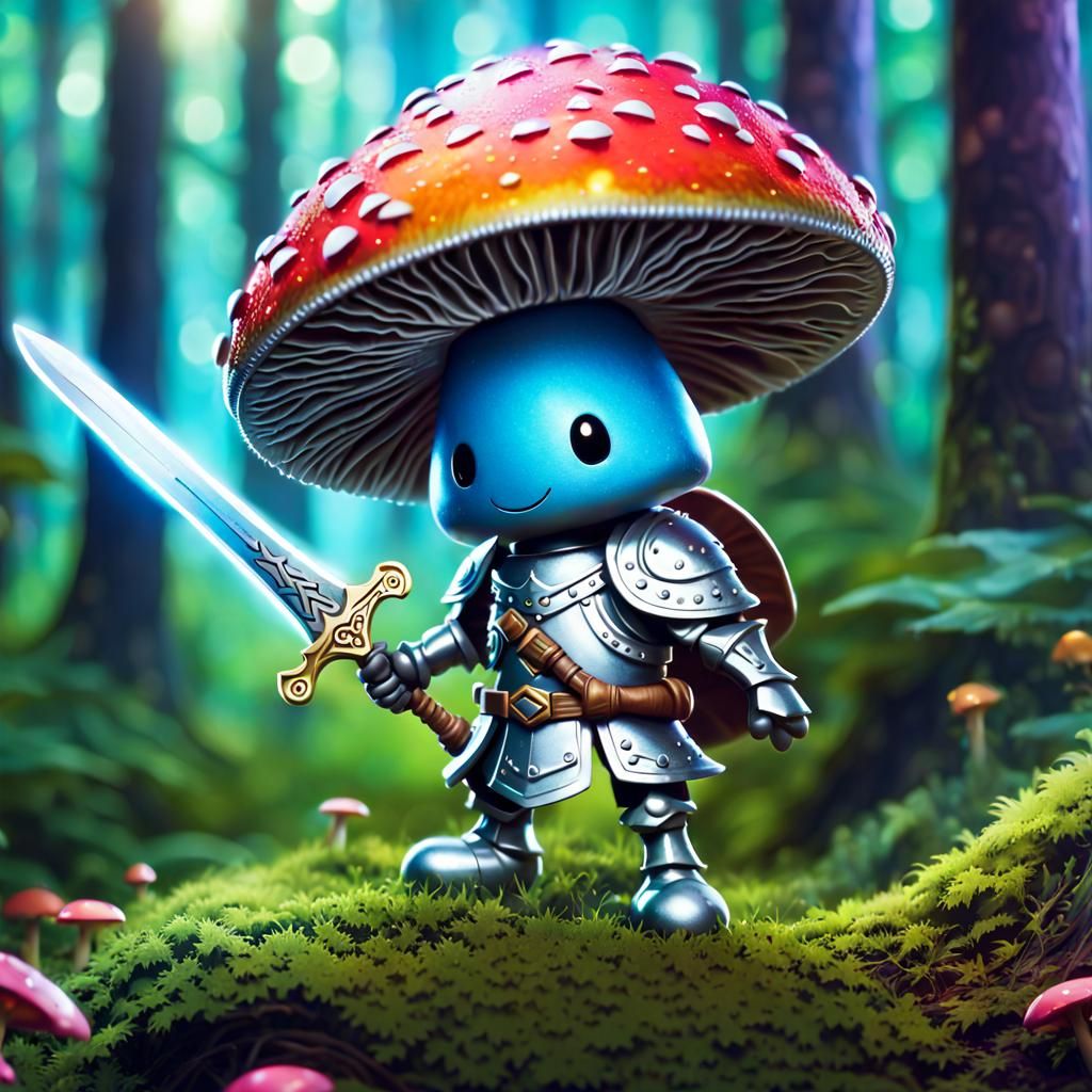 Mushroom Knight in Magical Forest: Whimsical DnD Illustratio...