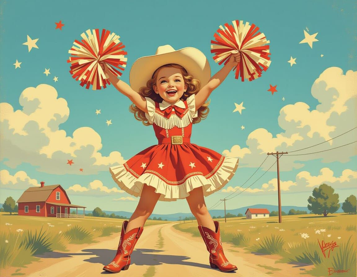 Cowgirl Cheerleader in 1950s Pin-Up Style
