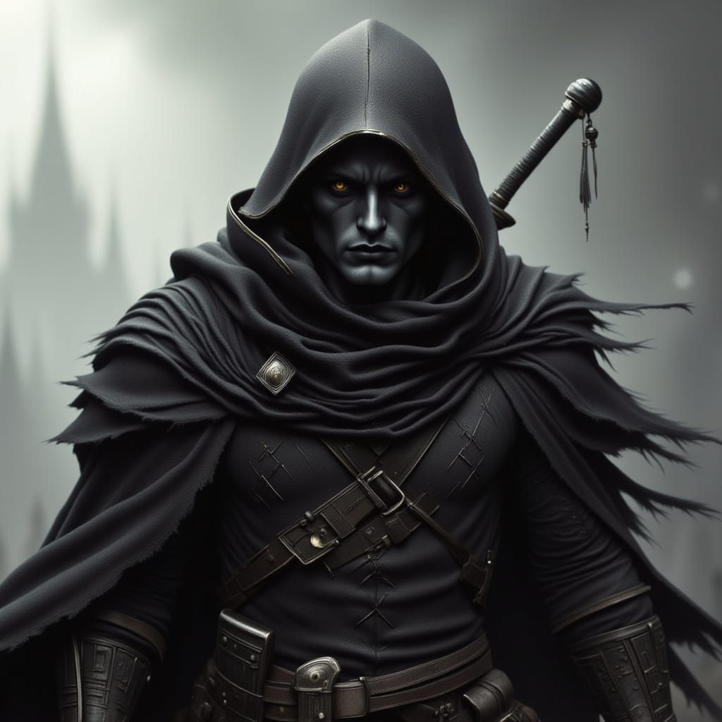 Grimdark Shadow Warrior in Charcoal Style