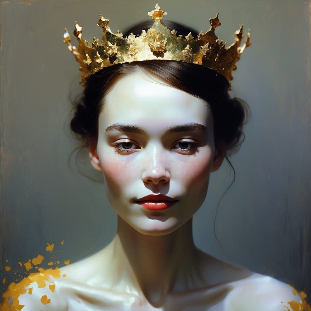 Enigmatic Portrait with Golden Crown in Translucent Light