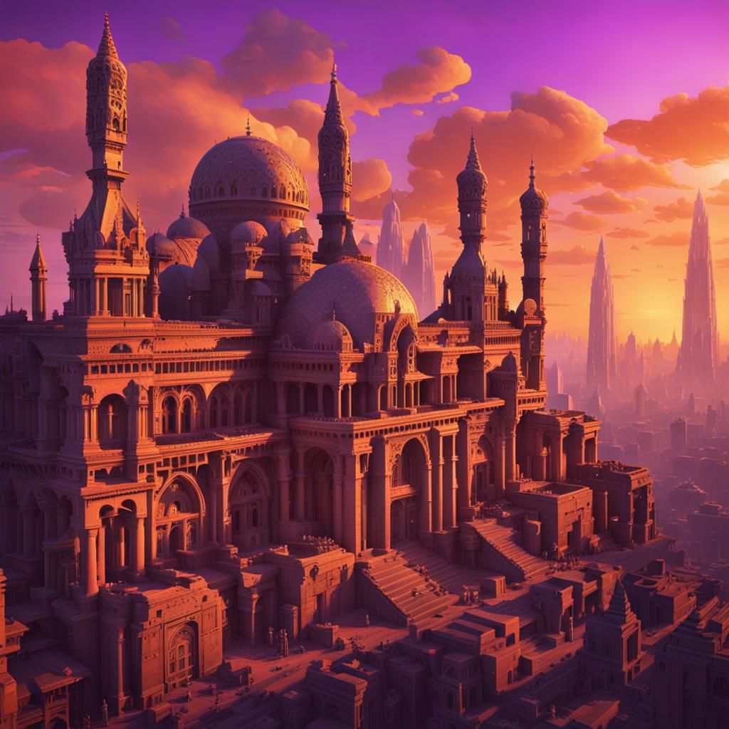 Steampunk Neo-Gothic Egyptian Necropolis in an Escher Style