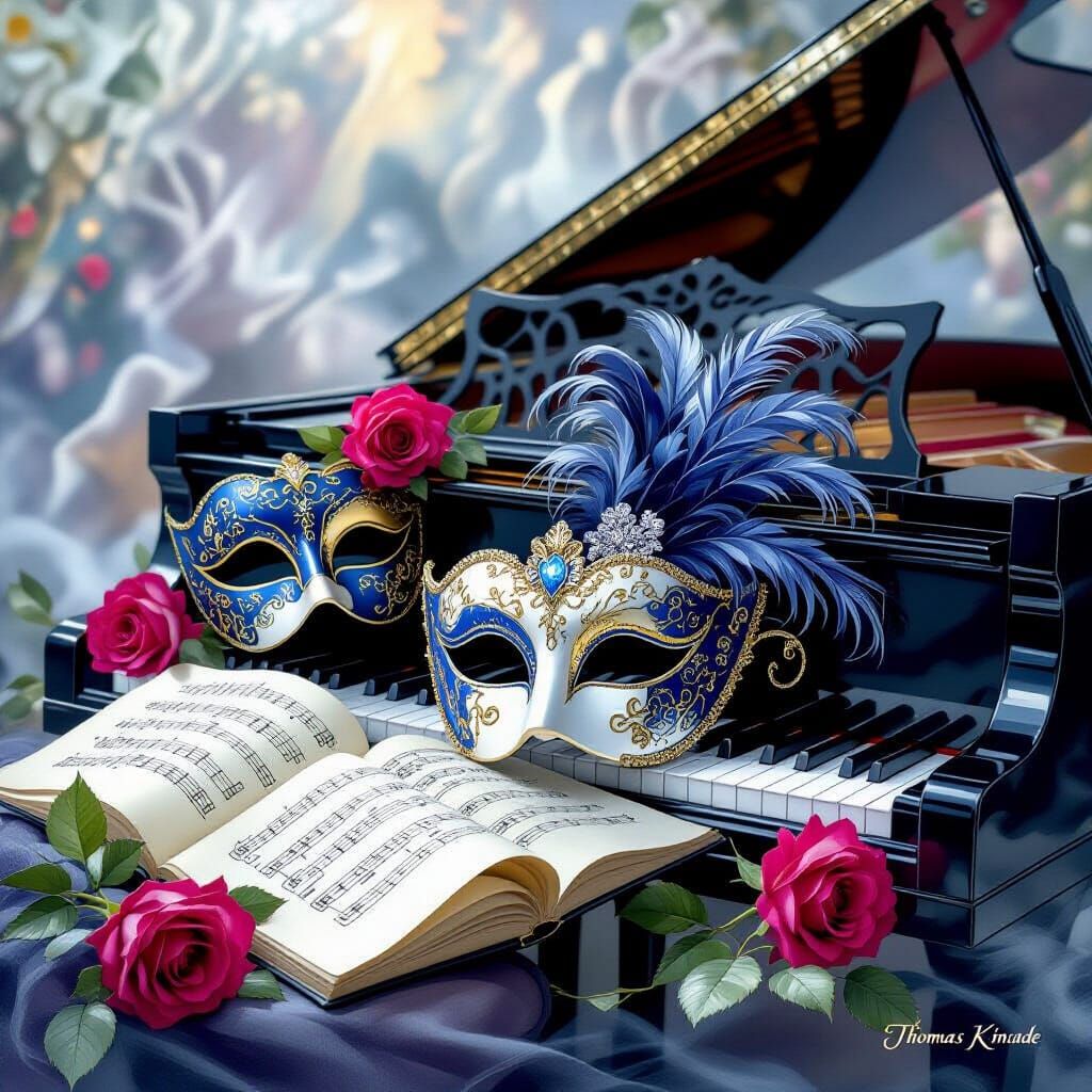 Ethereal Masquerade Masks on Grand Piano