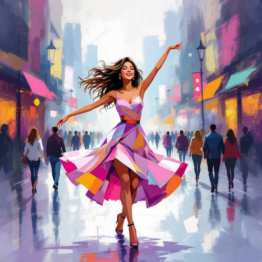 Joyful Dancer in a Fauvist Cityscape