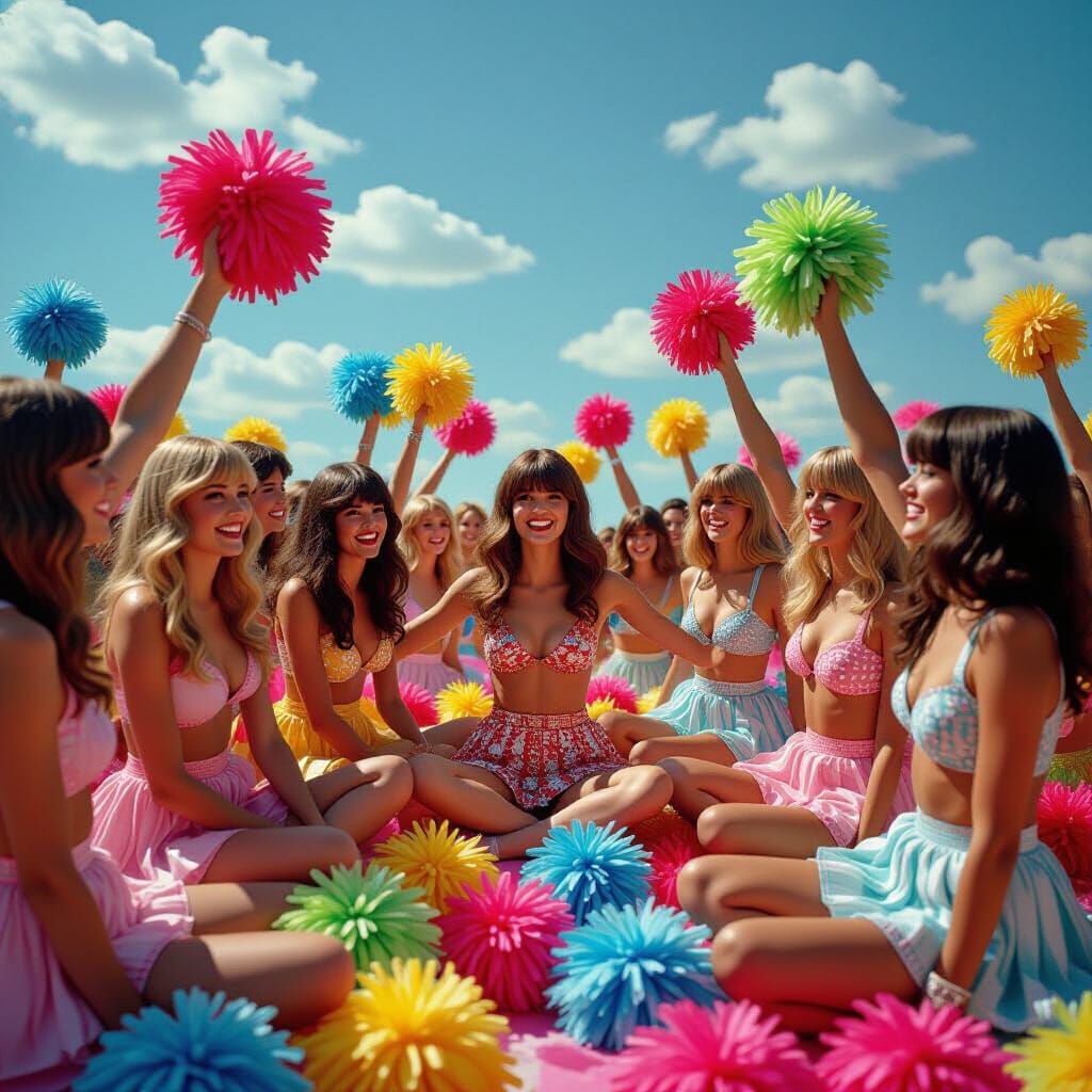 Surreal 60s Hippy Scene with Pom Poms