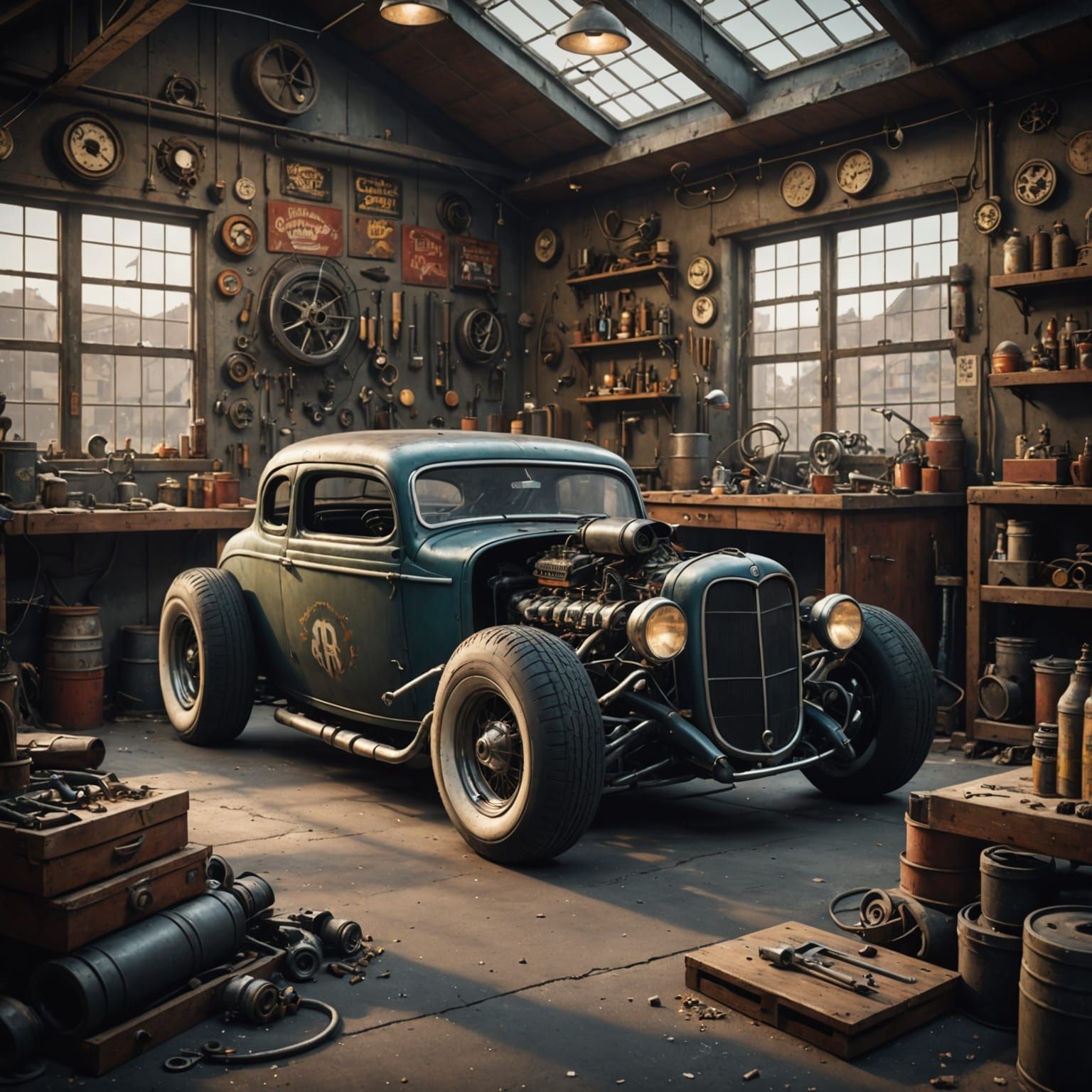 Rat Rod Car Garage Masterpiece in Deep Color
