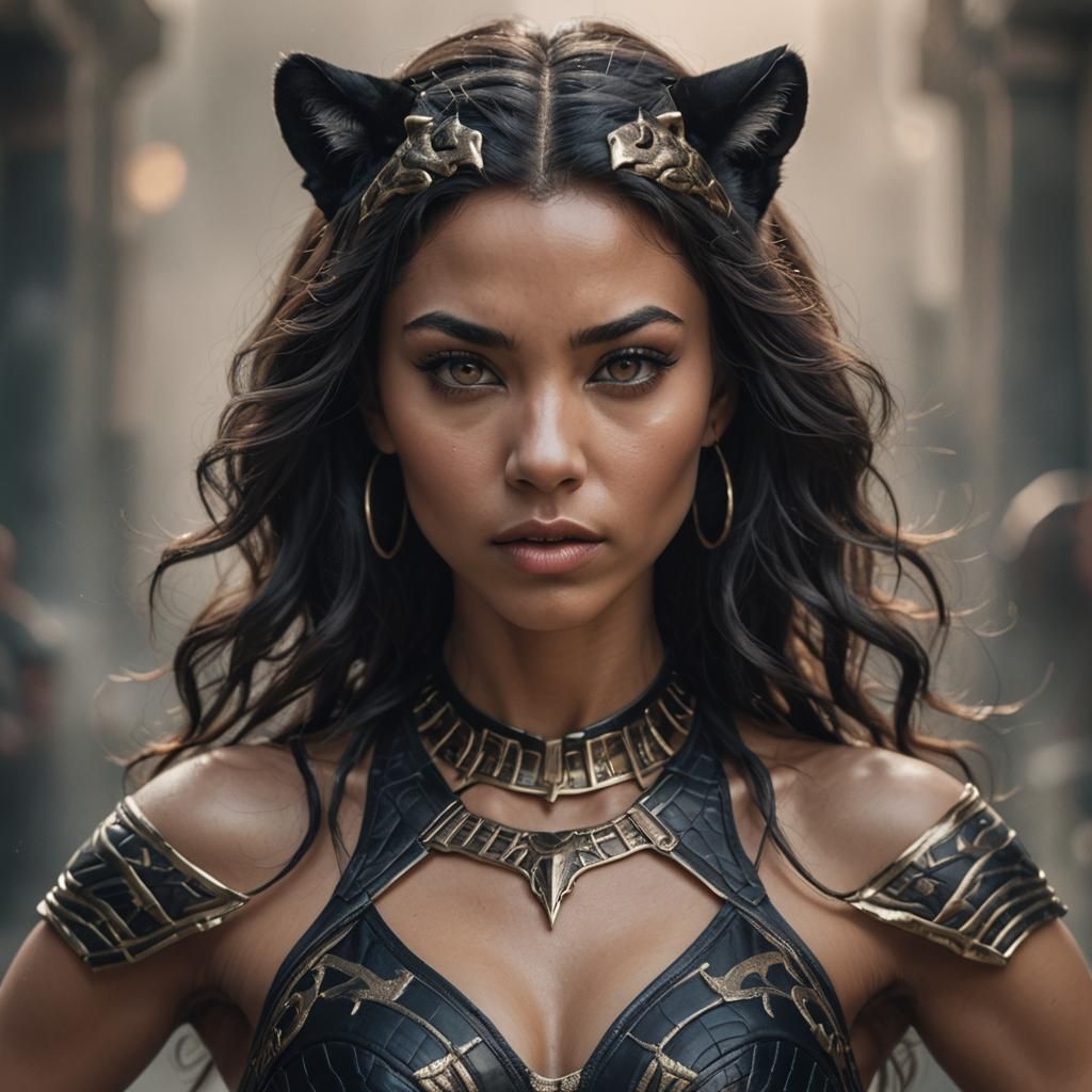 Goddess Portrait with Intense Expression in Hyperrealism