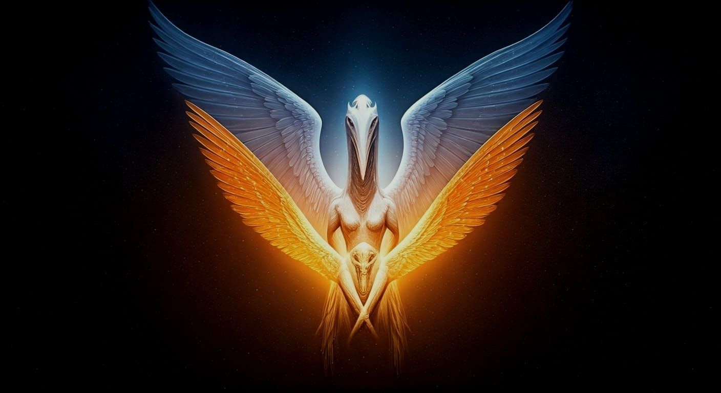 Winged Light Beings in a Mythical Sky