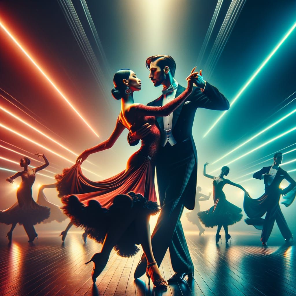 Hispanic Man and South Asian Woman Ballroom Dancing