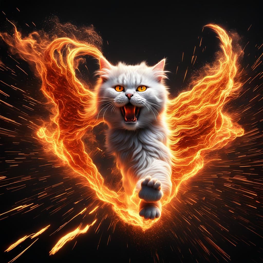 Dramatic Molten Metal Cat with Fiery Sparks