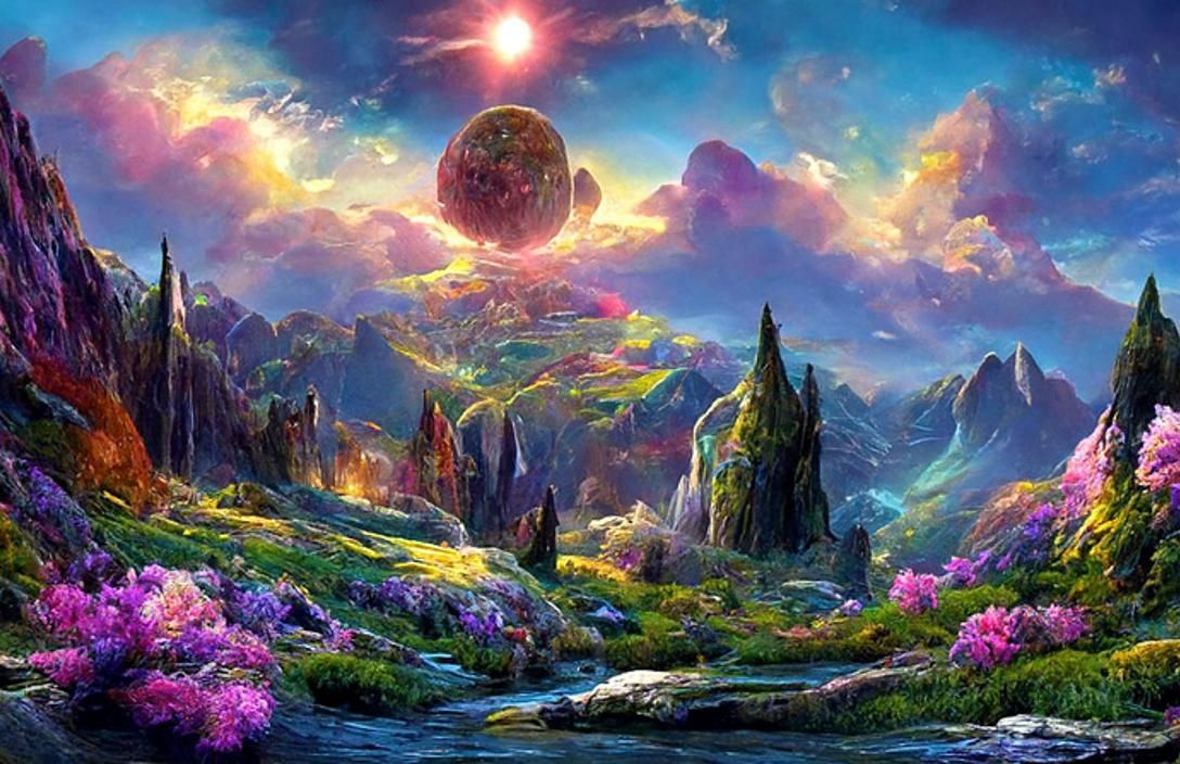 Iridescent Sci-Fi Alien Landscape in Hyperrealism Style