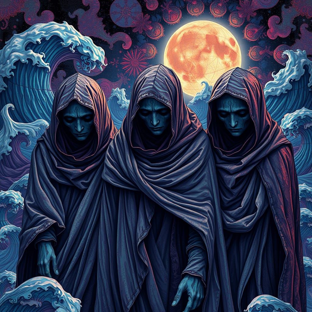 Biblical Mournful Figures in Hallucinatory Landscape