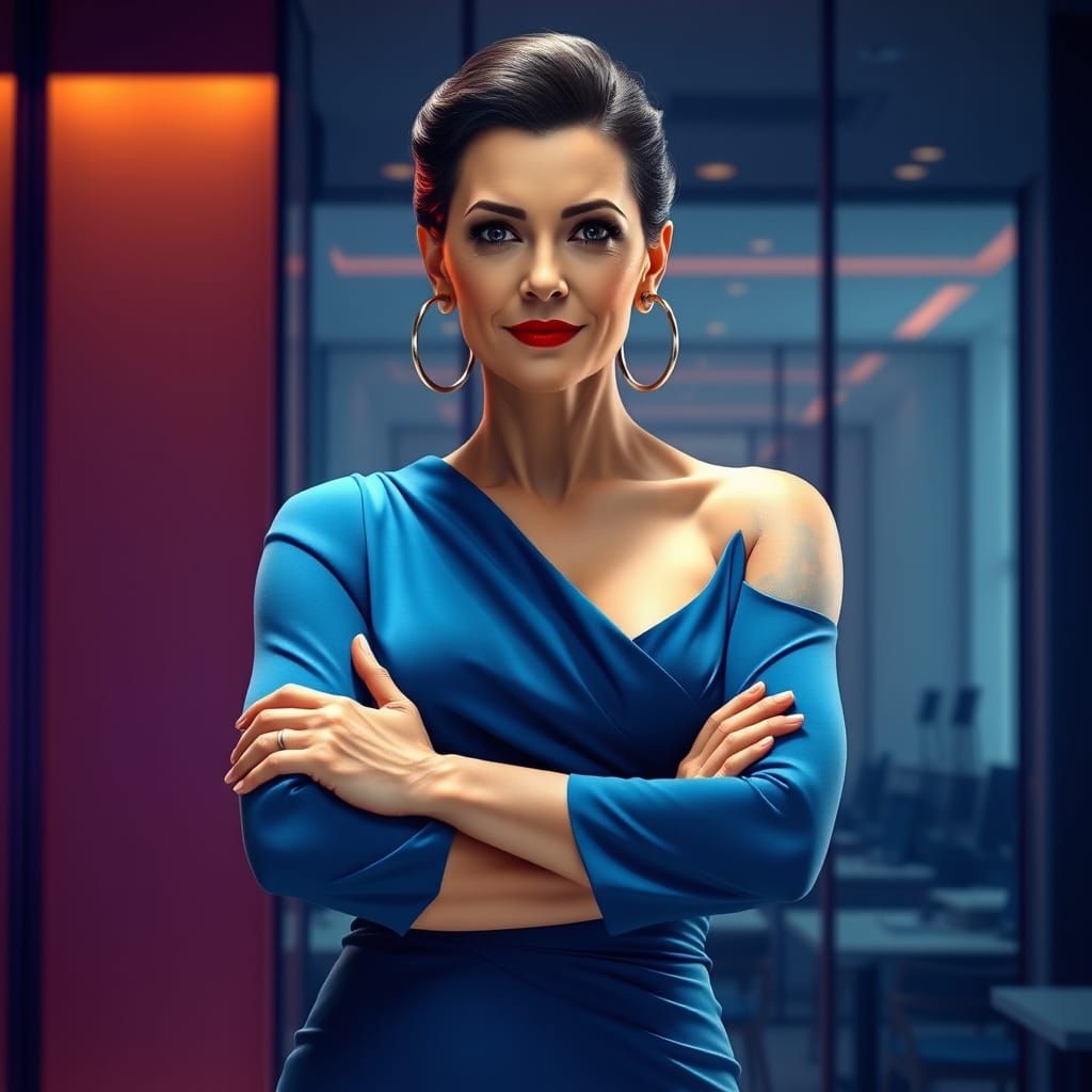 Elegant Businesswoman Exudes Authority in High-End Office