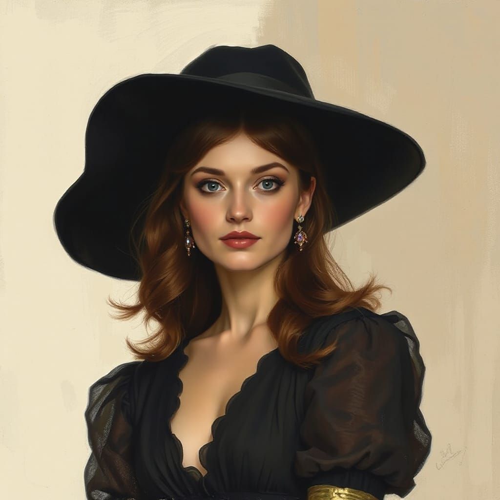 Elegant Woman Portrait in Impressionistic Style
