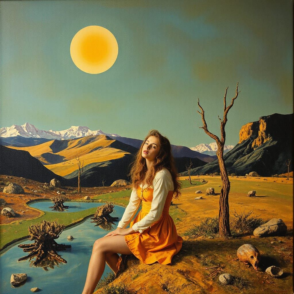 Surreal Melting Landscape in Matte Oil Painting Style