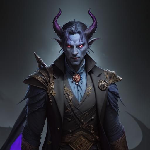 Tiefling with Dragon in Dark Fantasy Style