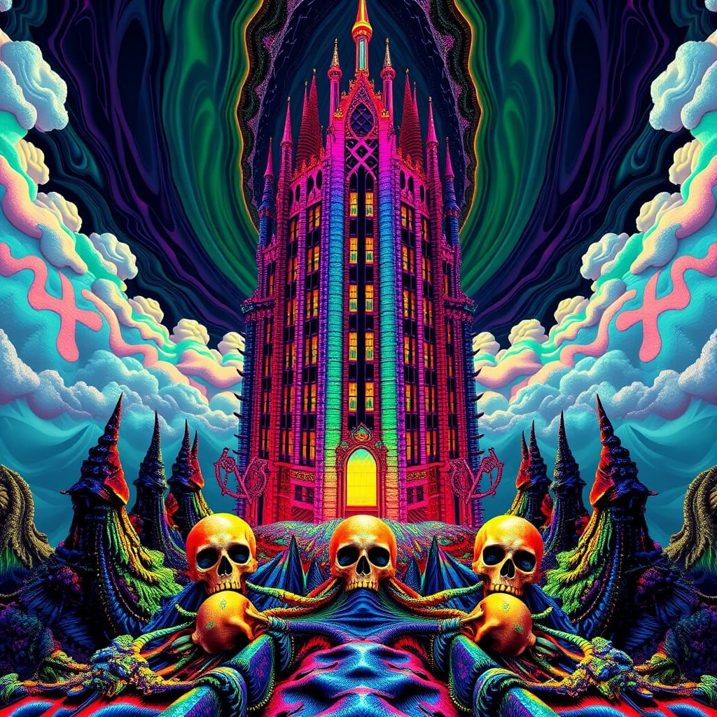Rainbow Embroidered Gothic Tower in Infinite Mirror
