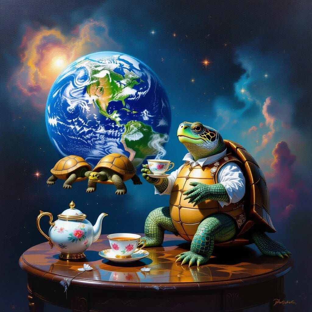 Cosmic Turtle Enjoys Tea in Earth's Orbit