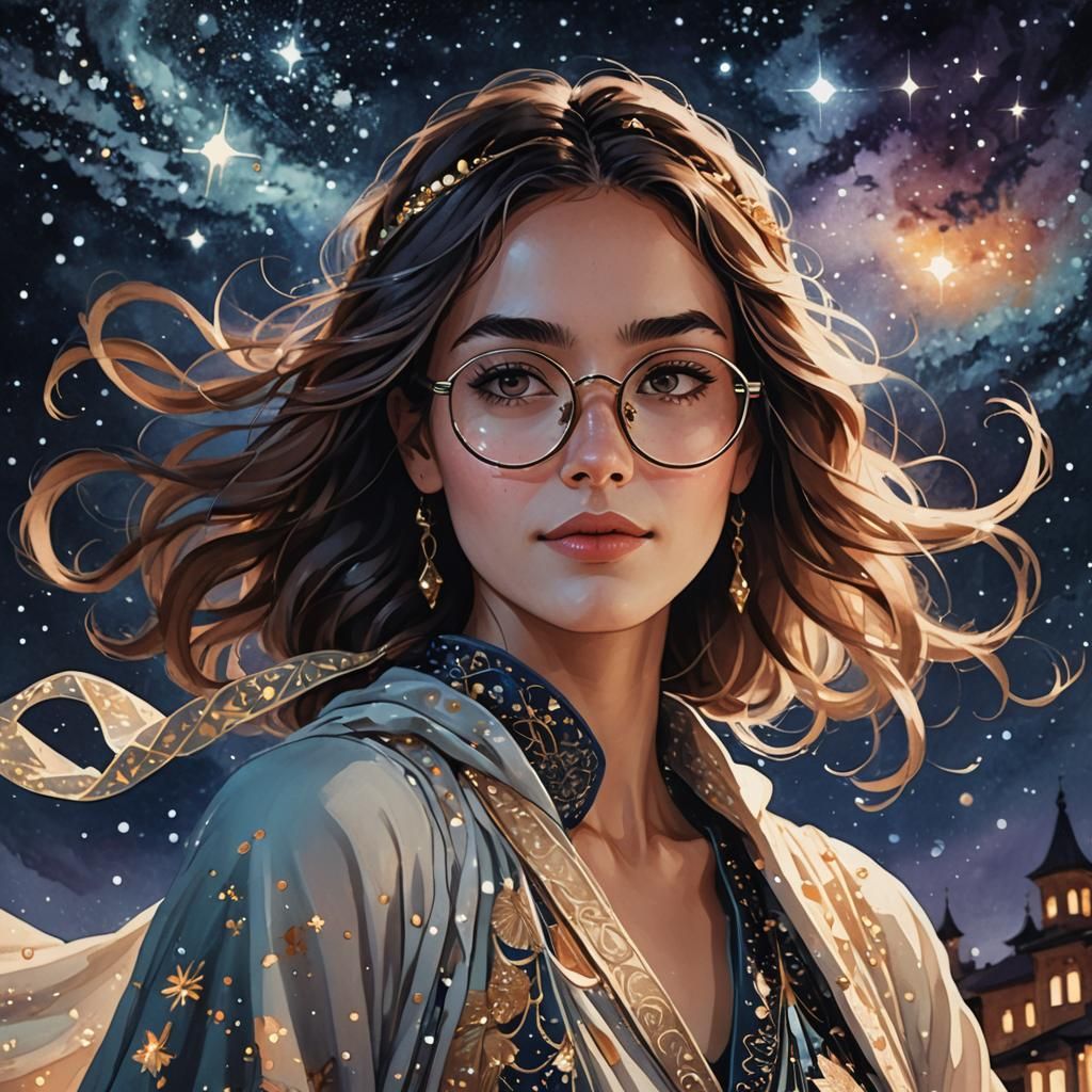 Beautiful Woman in Afghan Dress with Night Sky