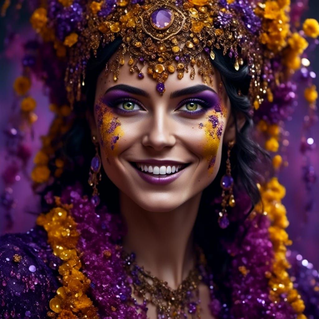 Colorful Portrait of Smiling Woman in Studio Lighting