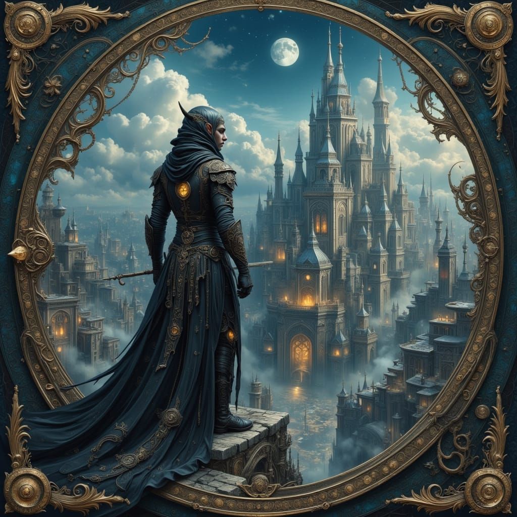 Steampunk Dark Elf Ninja in Mucha Style