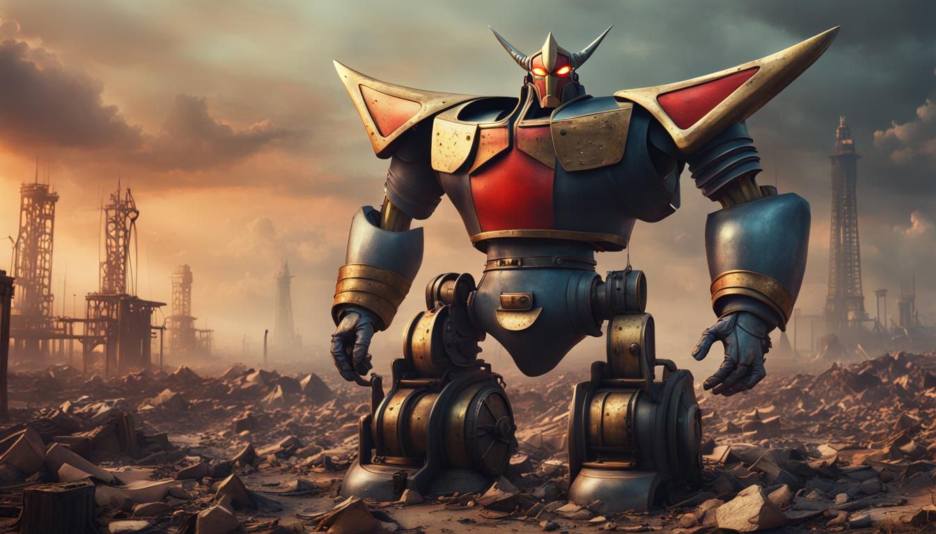 Steampunk Grendizer in Post-Apocalyptic Sunset