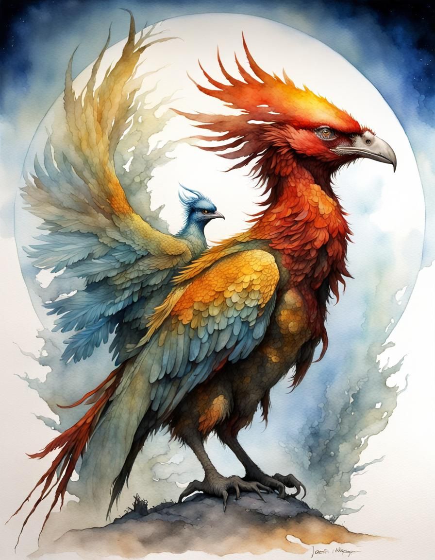 Phoenix and Cosmos: A Vibrant Double Exposure Fantasy