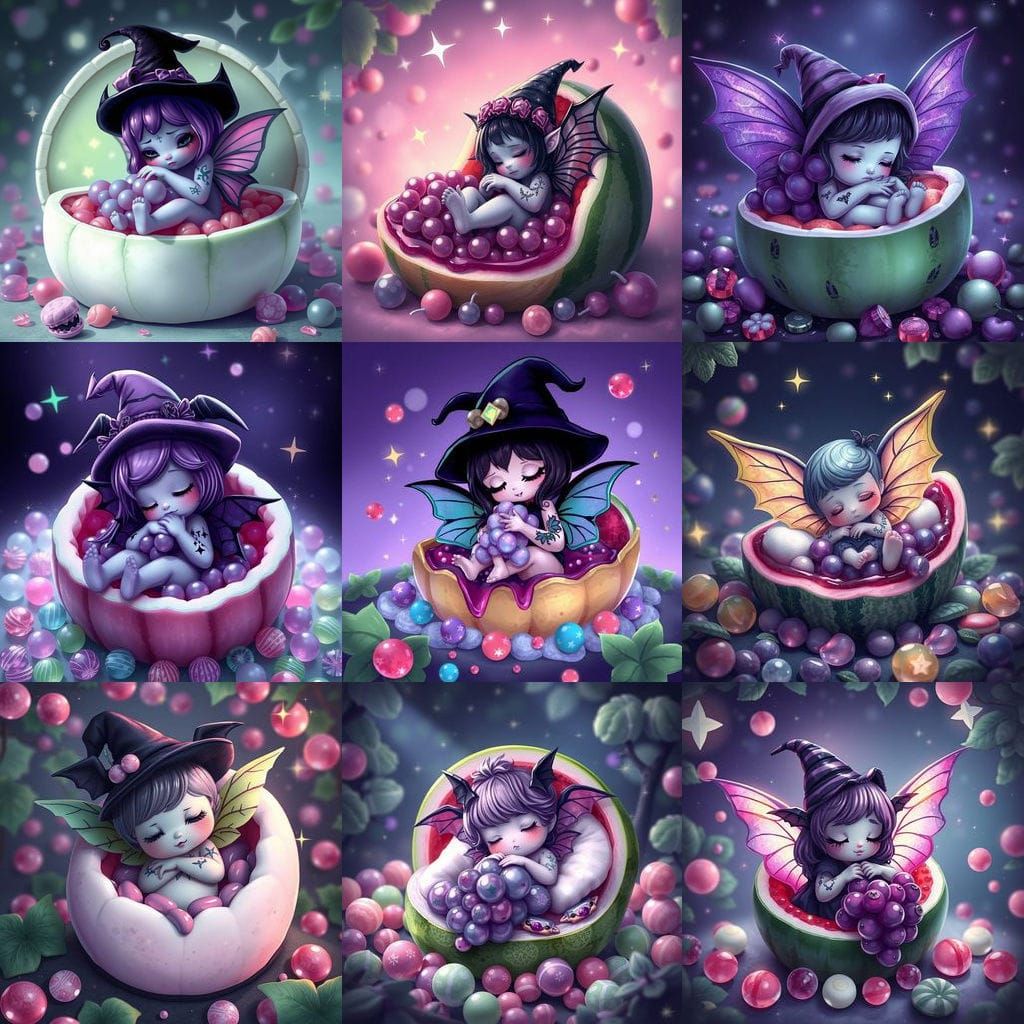 Gothic Grape Fairy Witch in Pastel Tones