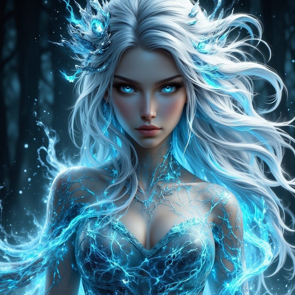 Aquatic Woman Emerges as Water Spirit in 3D Anime Style