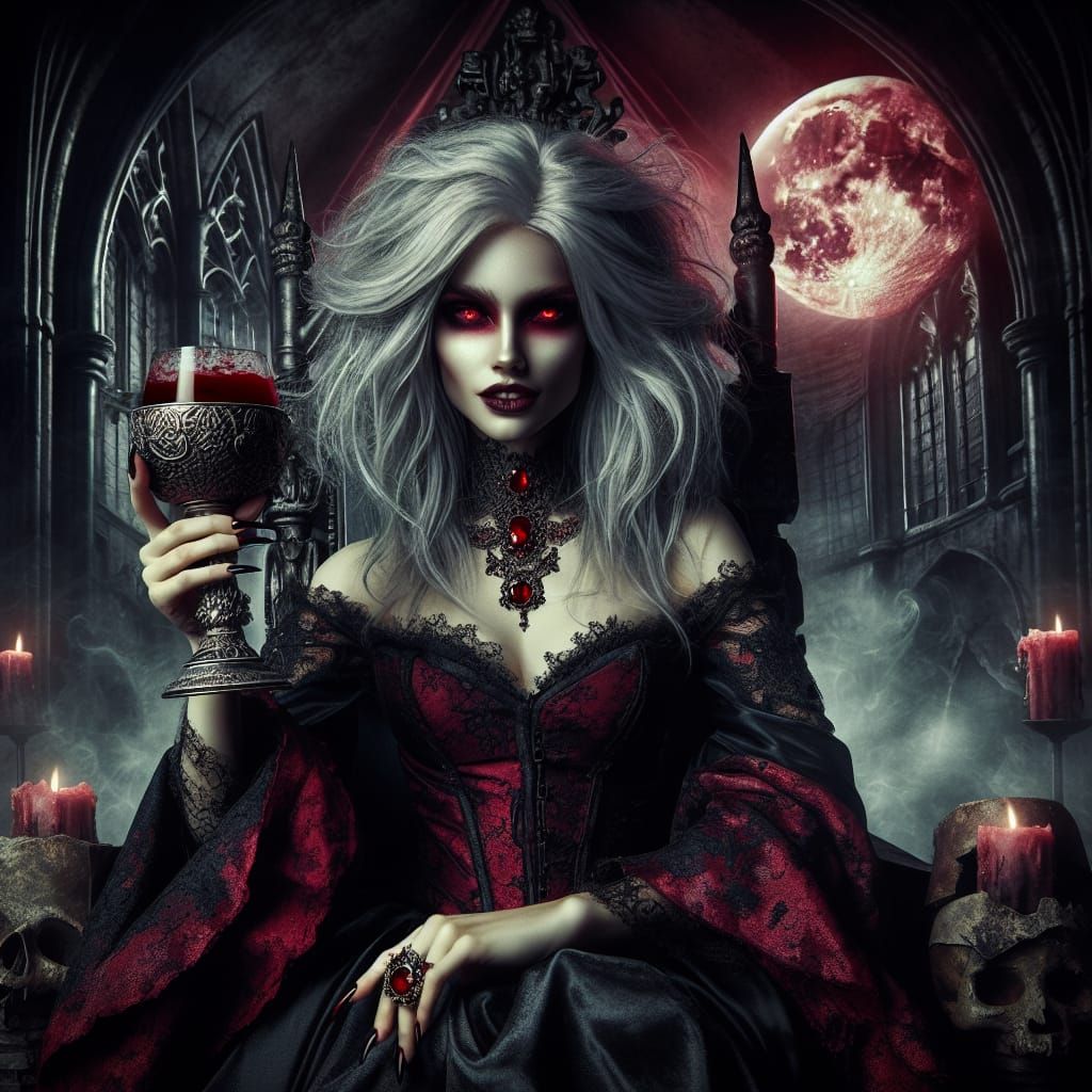 Gothic Vampire Queen Reigns in Opulent Dark Fantasy