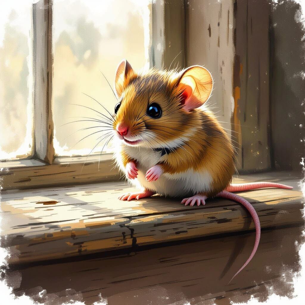 Inquisitive Mouse on Desk, Ethereal Glow