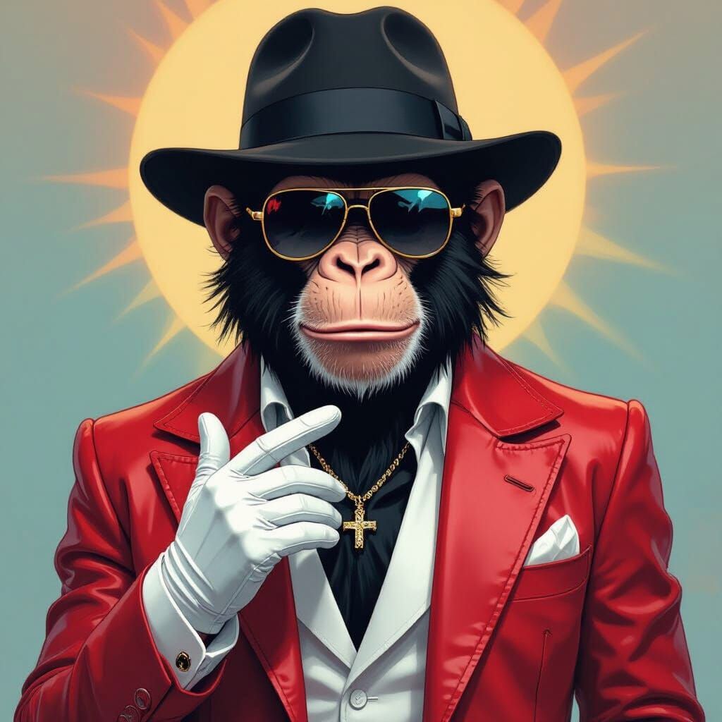 Monkey in Michael Jackson Outfit, Digital Art
