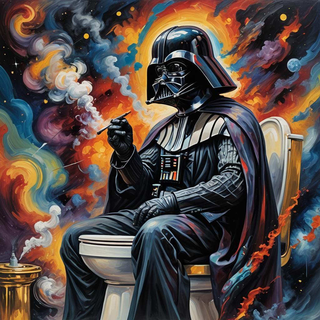 Darth Vader Smoking Joint in Neo-Impressionist Oil Painting