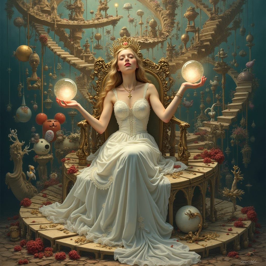 Queen of Dreams on Throne of Thoughts, Surreal Escher Archit...